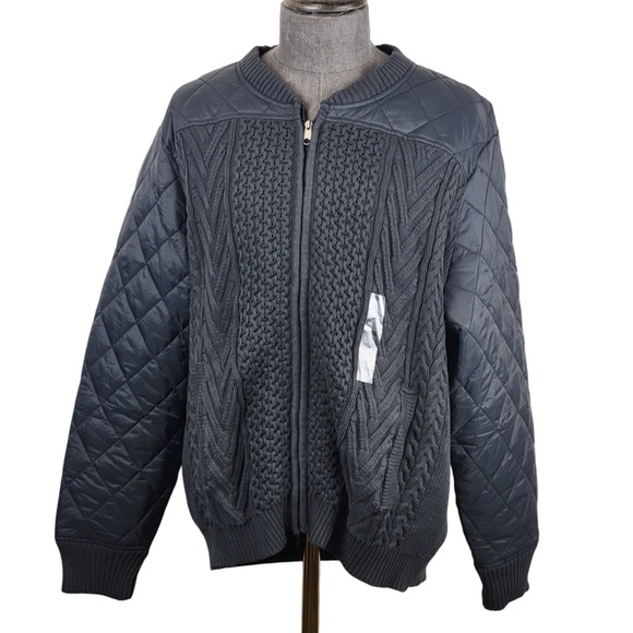 Sun Stone Jacket Mens XXL Black Cable-Knit Quilted Zip Up Outerwear Windbreaker - Picture 2 of 8